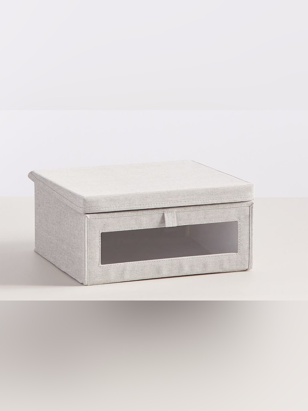 Pottery Barn Fabric Storage Box with Clear Window - Light Gray